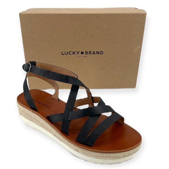 ~Lucky Brand Jasmei Espadrille Black Daisy Kid Women's Sandals NIB 11M - Picture 1 of 9